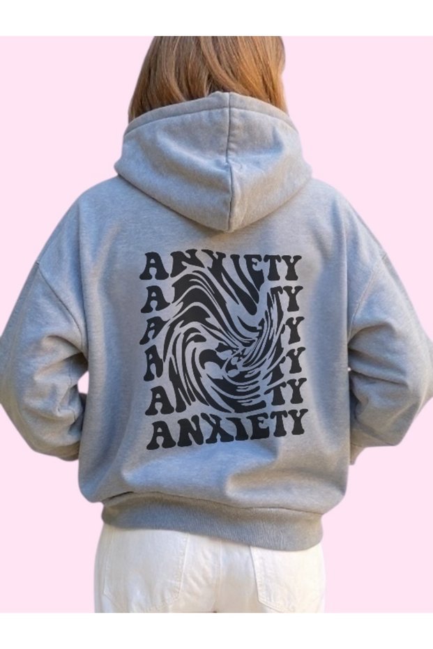 Unisex Anxiety Colorful Custom Printed Cotton Oversize Hooded Sweatshirt
