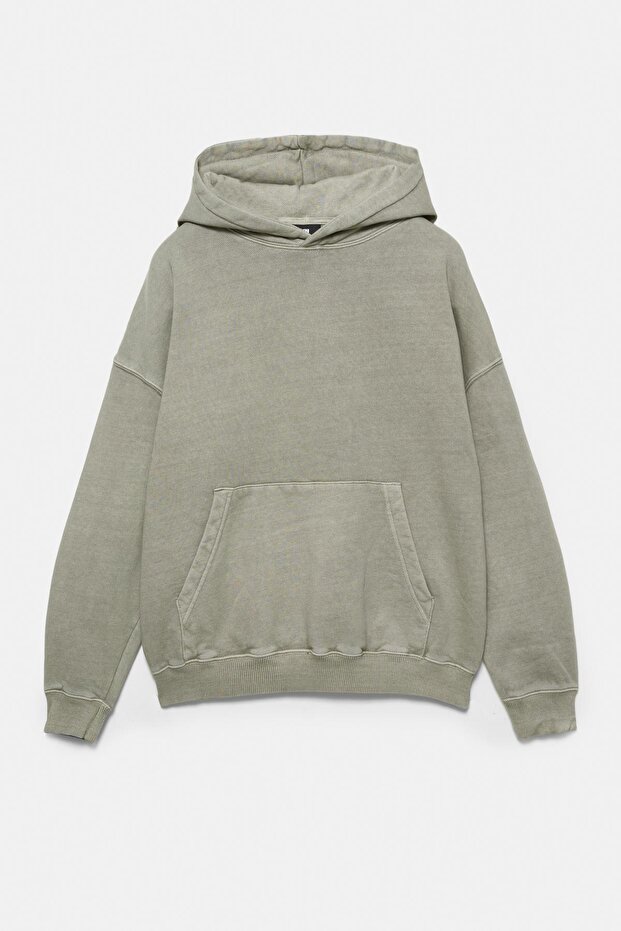 Yıkanmış Kapüşonlu Yazılı Sweatshirt - 7