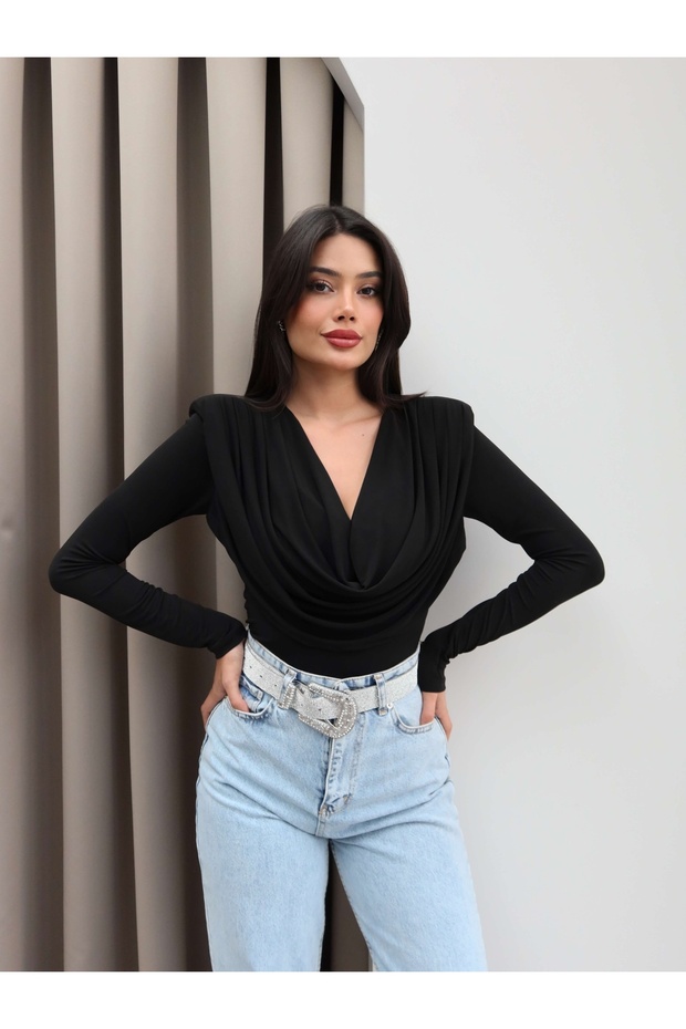 Ön Drapeli Uzun Kol Bluz - 1
