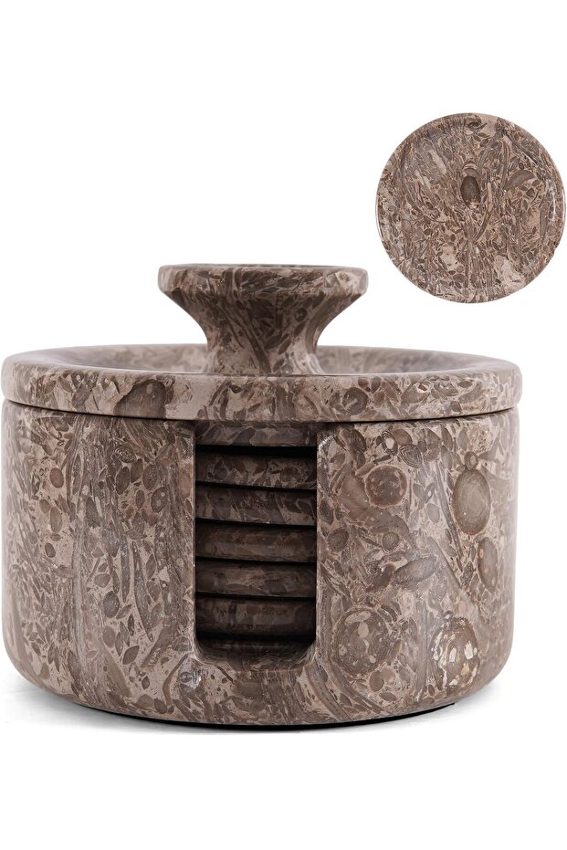 Marble Coasters Set with Holder 3.5" Oceanic – 6 Round Stone Drink Coasters for Table & Kitchen