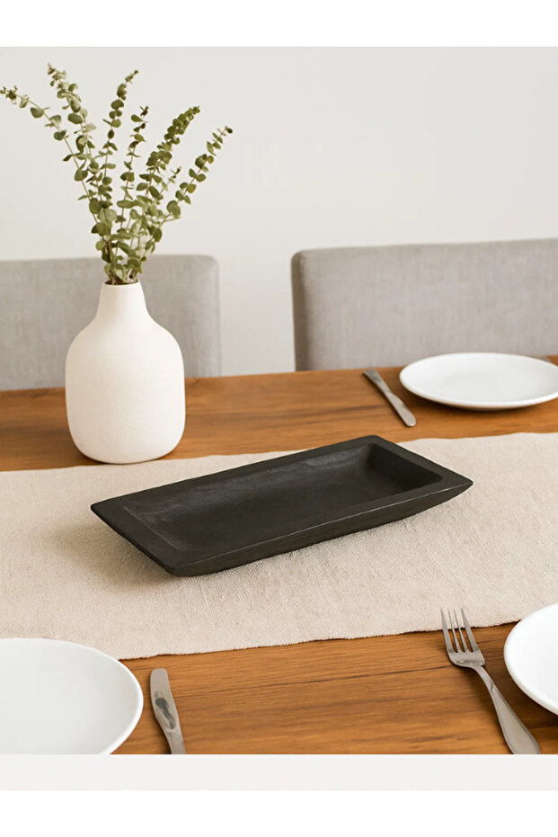 Black Wooden Rectangular Decorative Tray – Modern Minimalist Centerpiece
