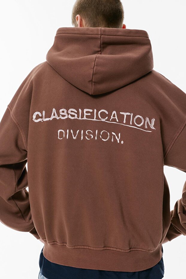 Kapüşonlu Fermuarlı Nakışlı Sweatshirt - 4