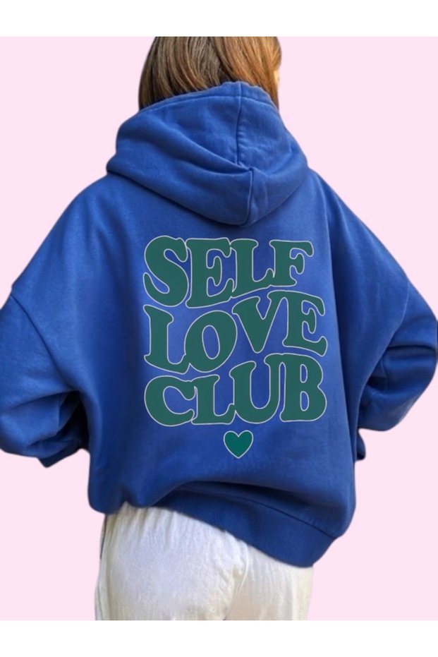 Unisex Self Love Club Colorful Custom Printed Cotton Oversize Hooded Sweatshirt
