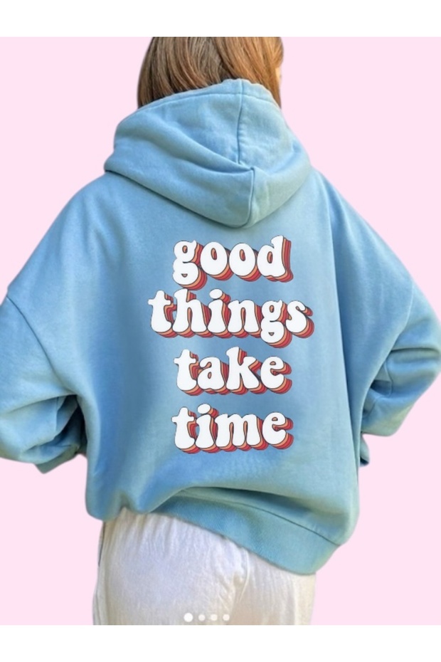 Unisex Good Things Colorful Custom Printed Cotton Oversize Hooded Sweatshirt