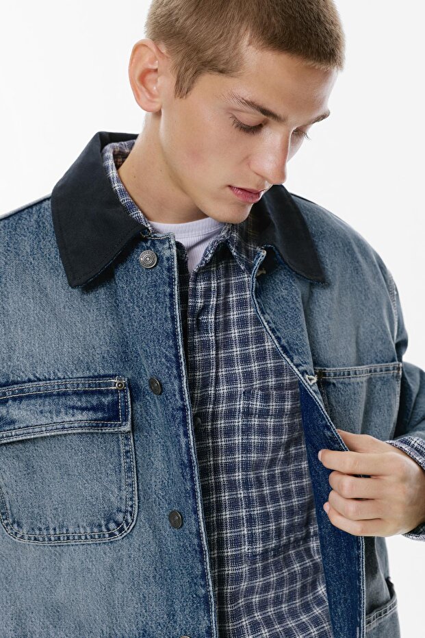 Kombine Yakalı Kot Ceket - 6