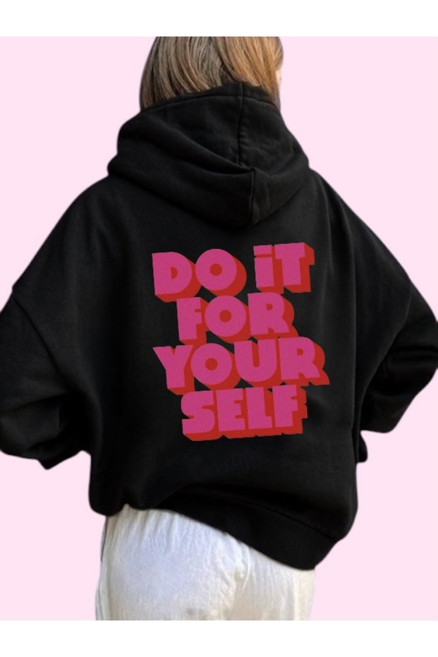 Unisex Do It for Yourself Colorful Custom Printed Cotton Oversize Hooded Sweatshirt