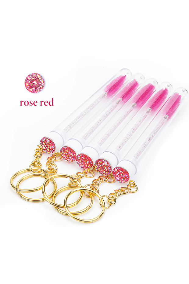 Nylon 10 PCS ROSE RED 10 Pcs Tube Eyelash Brush With Gold Keychain Glitter Mascara Wand For Women La