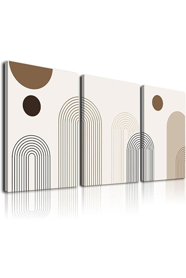 Boho Wall Art 3-Piece – Geometric Leaf Sun Moon Canvas, Beige, 40x60 cm, Abstract Decor