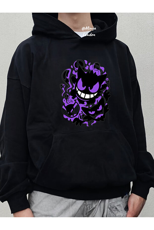 Black Purple Hero Printed Oversized Sweatshirt -Mingalondon