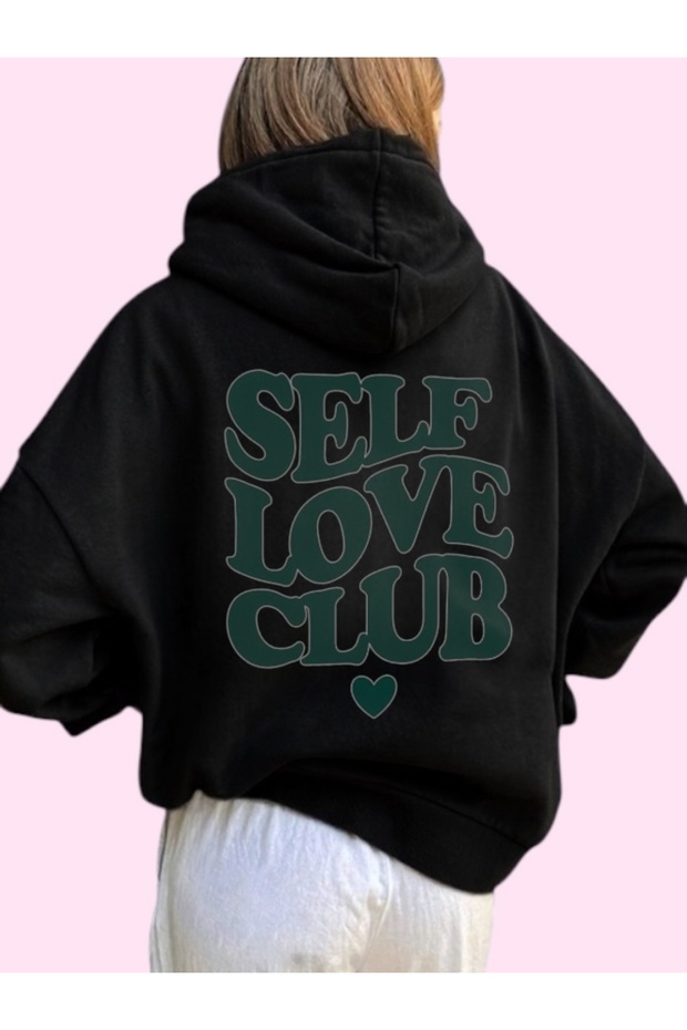 Unisex Self Love Club Colorful Custom Printed Cotton Oversize Hooded Sweatshirt