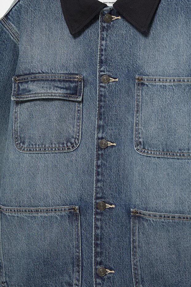 Kombine Yakalı Kot Ceket - 8