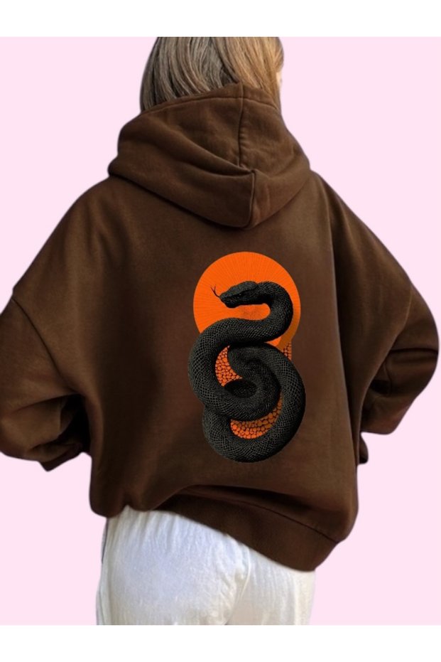 Unisex Black Snake Colorful Custom Printed Cotton Oversize Hooded Sweatshirt