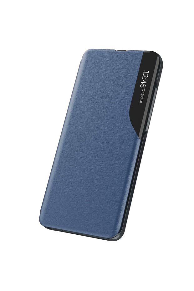 Leather Flip Case for Honor Magic 4 Lite, Unique S-View, Smart Stand, Blue - 2