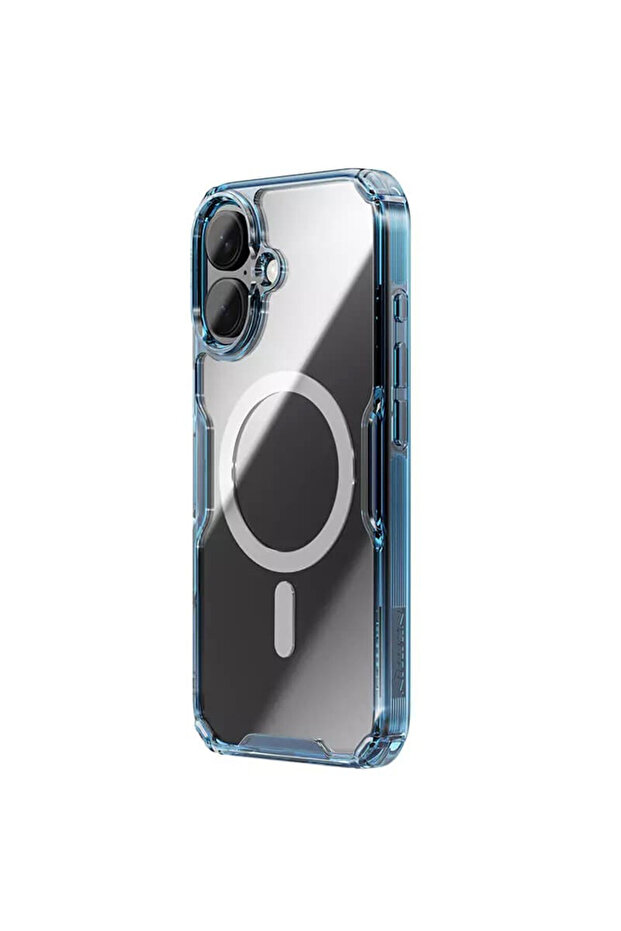 AntiShock Case for Apple iPhone 16, Magnetic Function, Transparent/Blue - 2