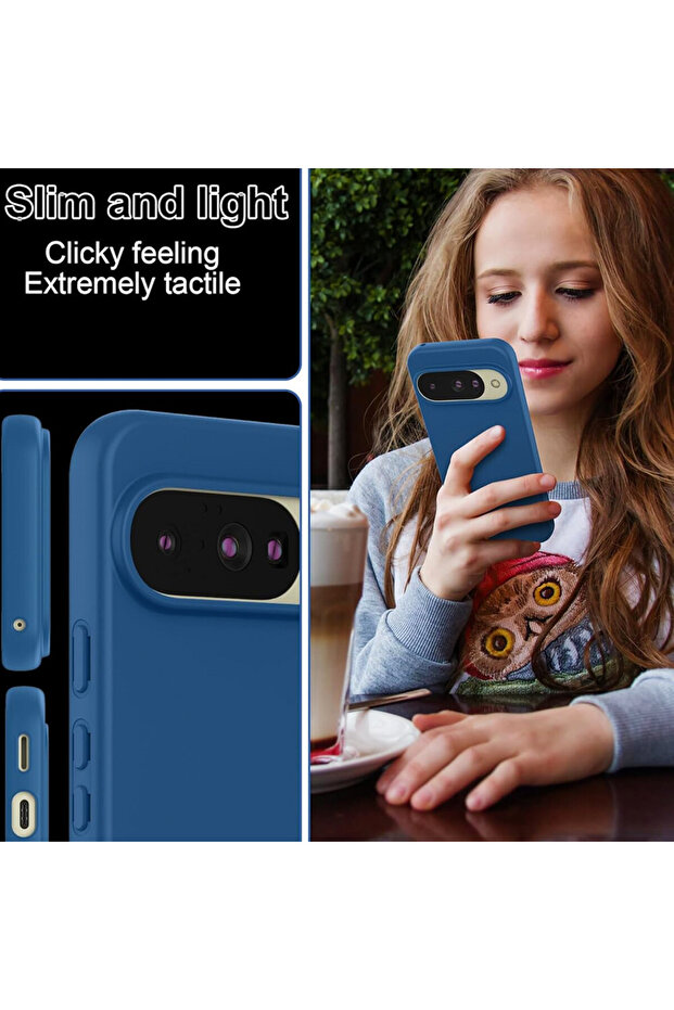 Smooth Silicone Microfiber Protective Case for Google Pixel 10, Blue - 3