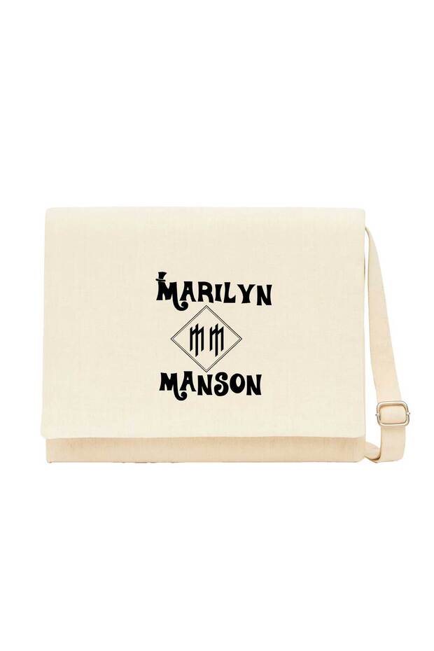 Marilyn Manson Text Cream Canvas Messenger Bag