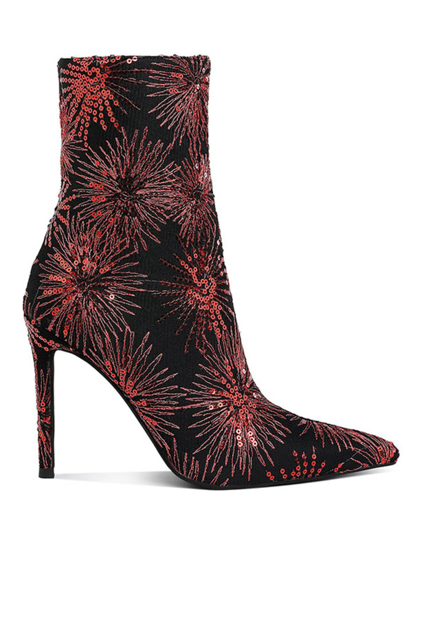 Women Sequin Embellished Stiletto Boots in Red