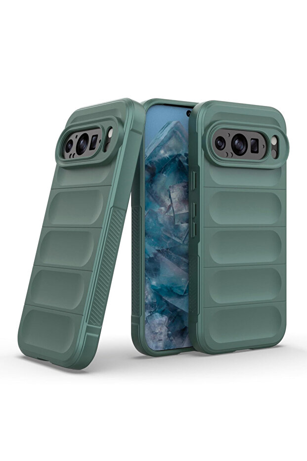 Husa Buffer cu Microfibra pentru Google Pixel 9 Pro, Flexible TPU, Verde - 1