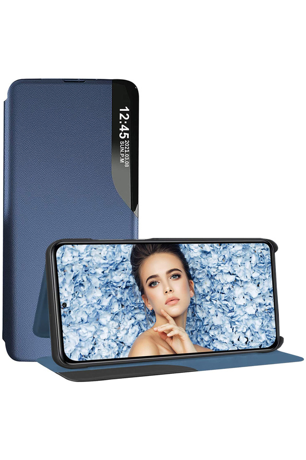 Leather Flip Case for Honor Magic 4 Lite, Unique S-View, Smart Stand, Blue - 4