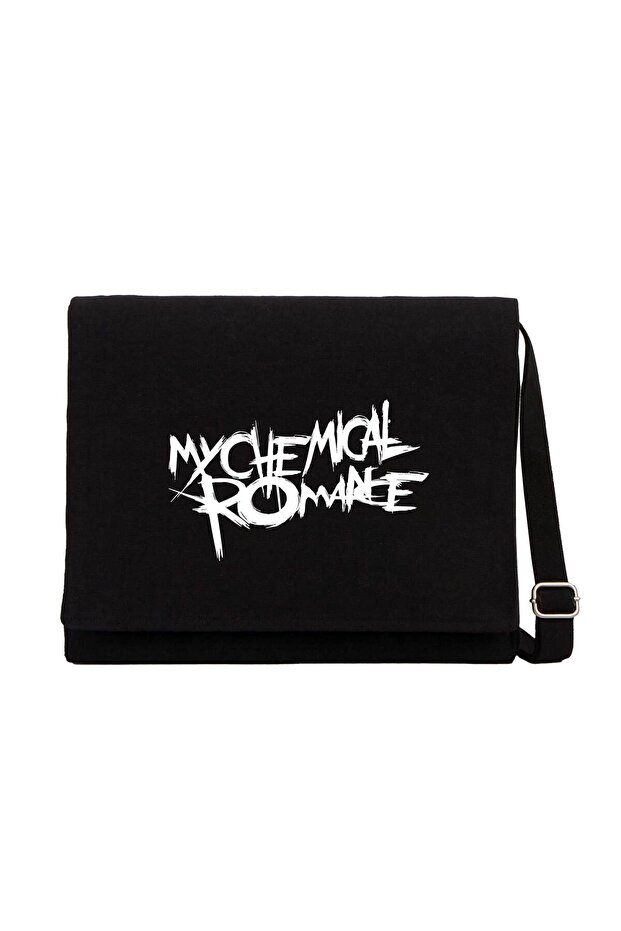 حقيبة ماسنجر من القماش باللون الأسود تحمل شعار My Chemical Romance