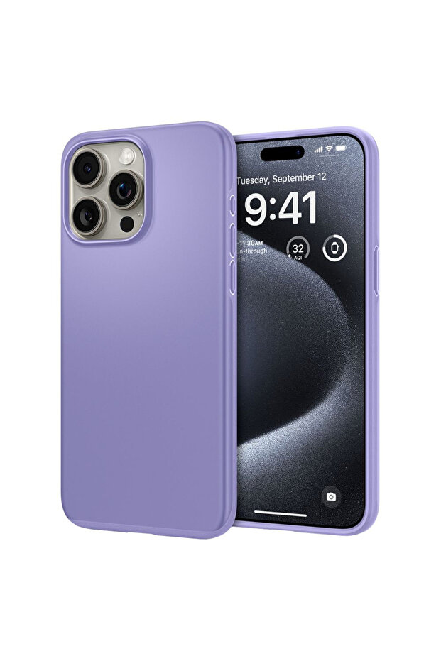 Thin Fit Protective Case for iPhone 15, Thermoplastic Polyurethane, Elegant Texture, Purple - 1