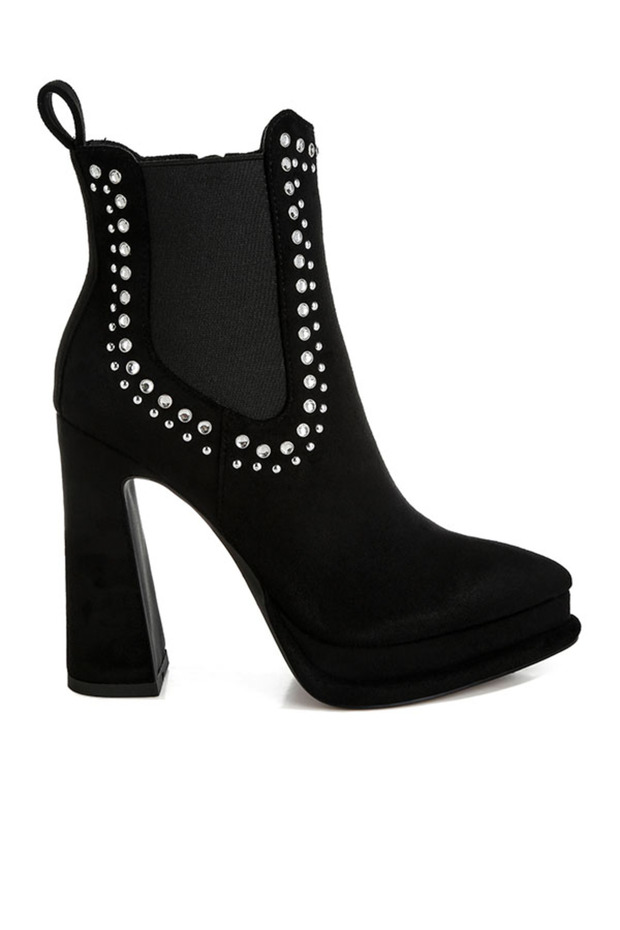 Women Studs Embellished High Ankle Boots in Black