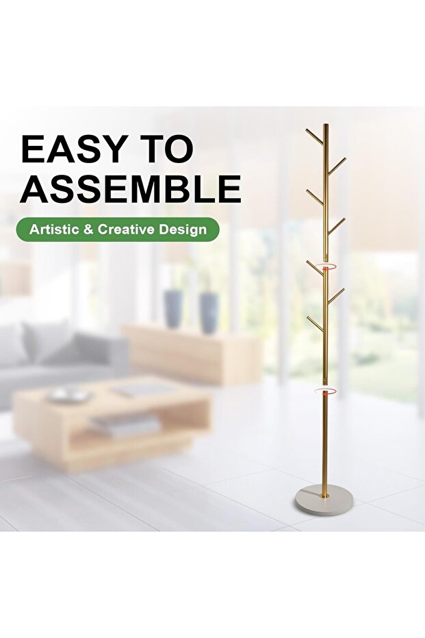 SKY-TOUCH Free Standing Hall Coat Tree with 7 Hooks, Stand Tree Rack with Marble Round Base, Entrywa - 6