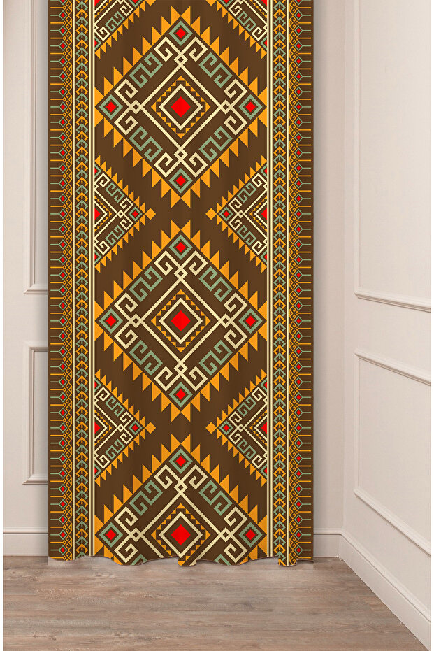 Authentic Anatolian Motifs Old Ancient Patterned Special Design Digital Printed (Single Wing) Stylish Background Curtain