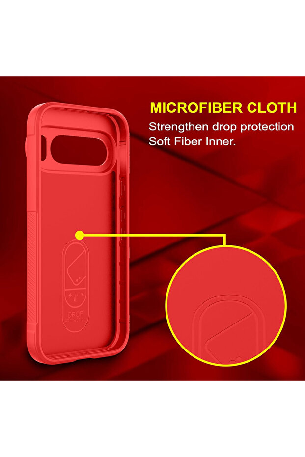 Buffer Case with Microfiber for Google Pixel 9 Pro, Flexible TPU, Red - 4