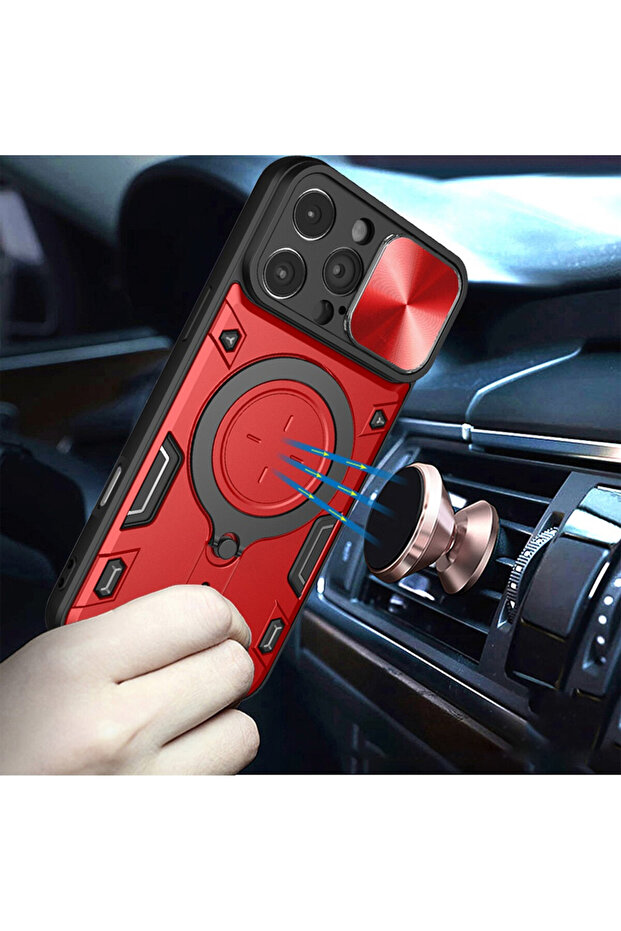 SurveilProRingLens Cover for Apple iPhone 16 Pro, Rotating Ring, Red - 6