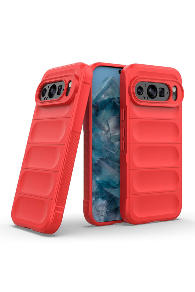 Buffer Case with Microfiber for Google Pixel 9 Pro, Flexible TPU, Red - 1