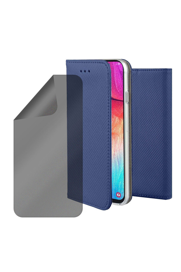 Flip Case and Privacy Silicone Film Set for Huawei P8 Lite, Texture Design, Blue - 5