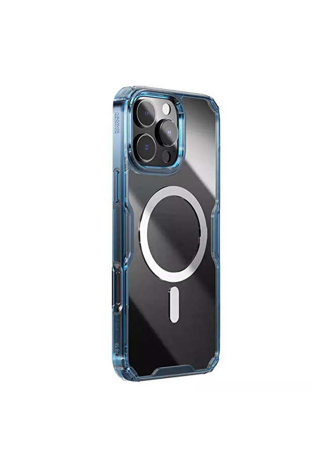 AntiShock Case for Apple iPhone 16 Pro, Magnetic Function, Transparent/Blue - 4
