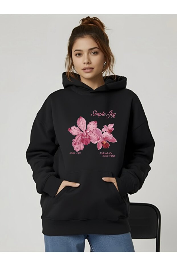 Simple Day Flower Printed Oversized Unisex Women/Men Hoodie Sweatshirt