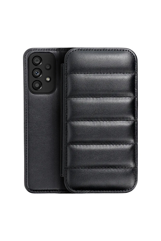 Flip Puffer Case for Samsung Galaxy A12, Stand Function, Black - 2