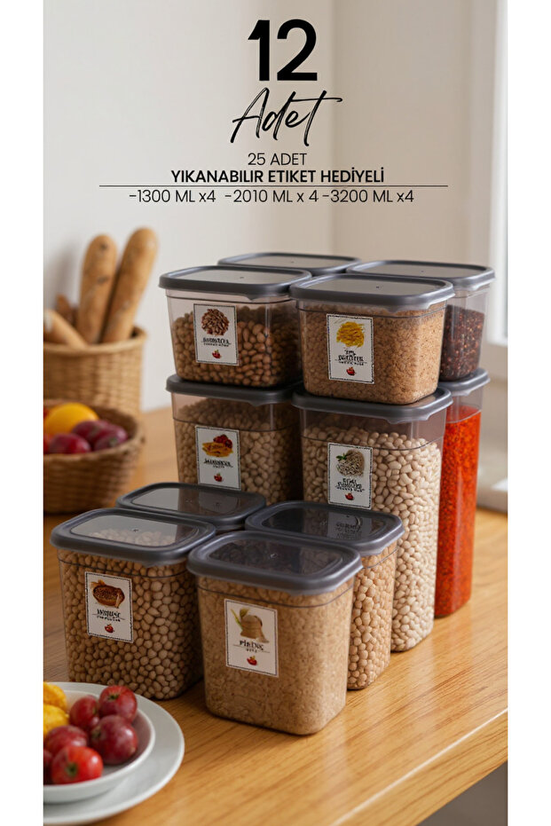 12-Piece Labeled Food Container Set – 1300ml 2000ml 3200ml 3 Sizes with Hard Lids - 2