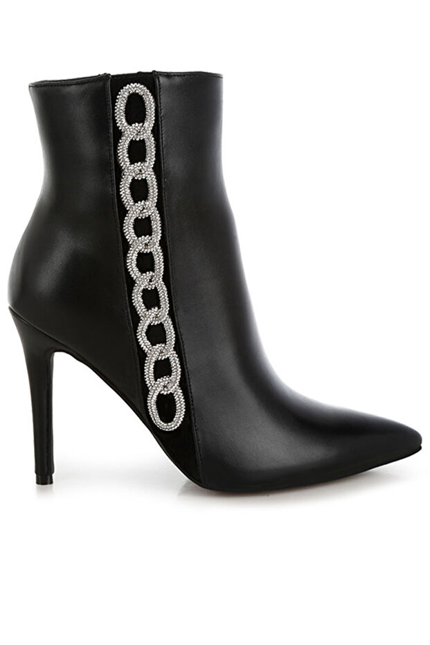 Women Rhinestones Chain Detail Boots in Black