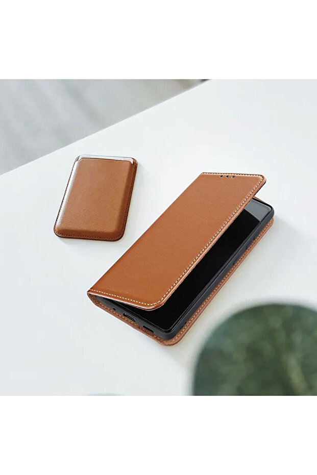 Genuine Leather Flip Case for Xiaomi Redmi Note 12S, Stand Function, Brown - 4