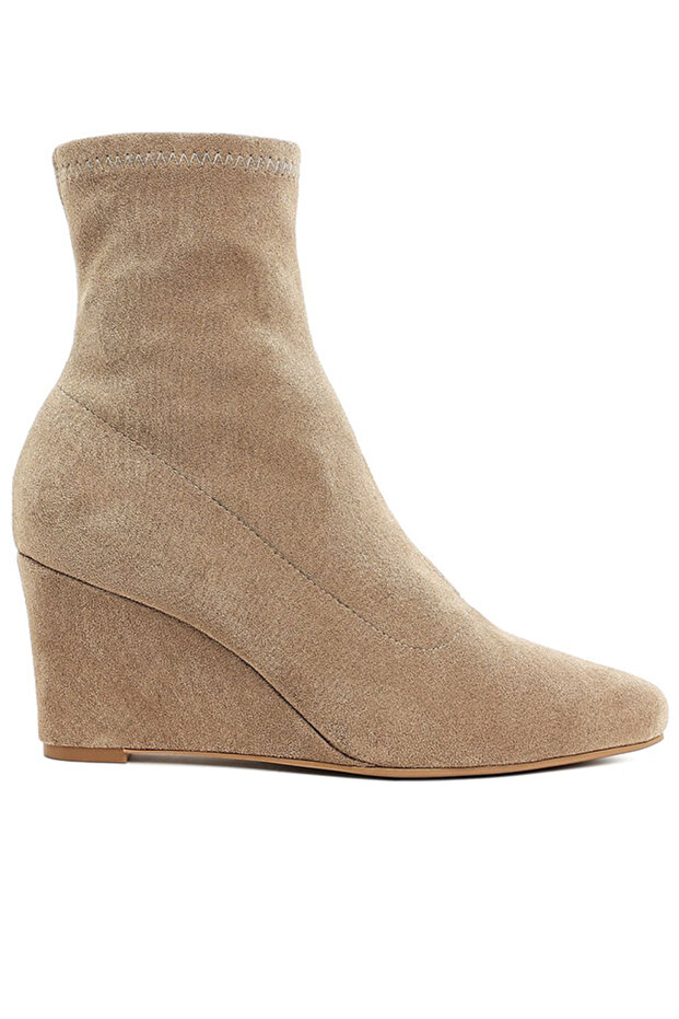 Women Microfiber Wedge Sock Boots in Beige