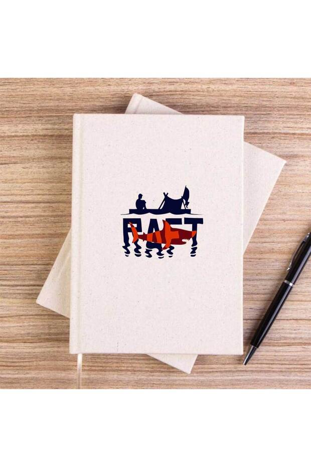 دفتر ملاحظات من القماش بدون خطوط بشعار Raft وتصميم سمكة القرش