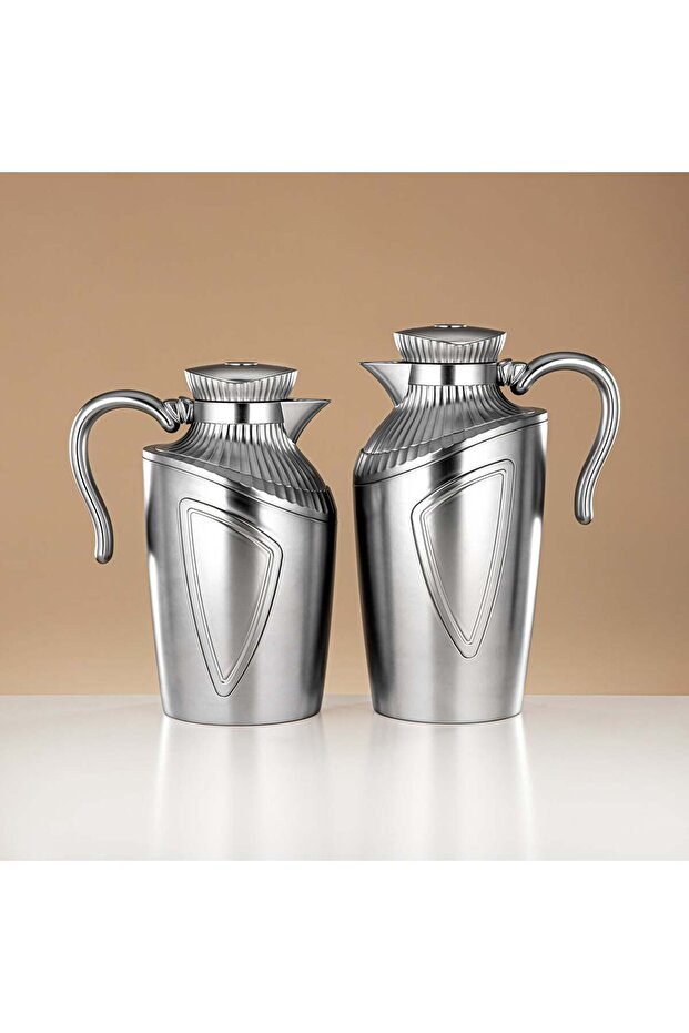 2 Pieces Vacuum Flask Set Matt Silver