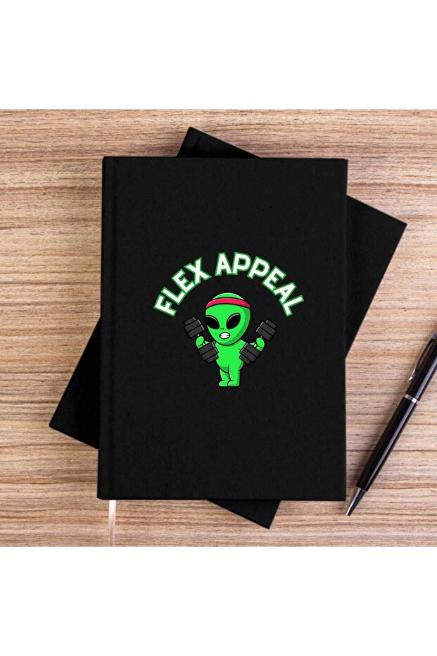 Alien Lifting Black Unlined Canvas Notebook - 1