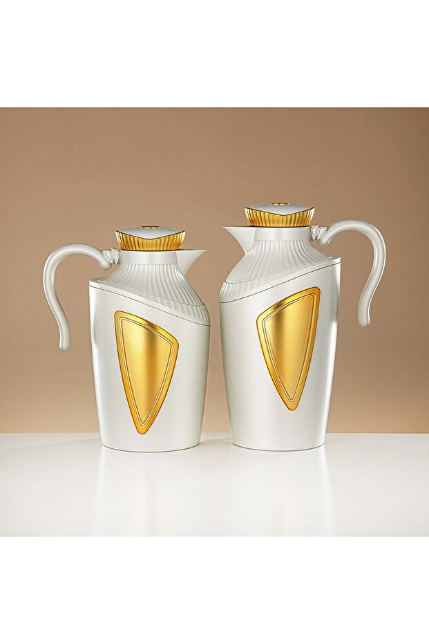 2 Pieces Vacuum Flask Set Matt White & Gold - UWP-0700/1000 Q 330 YZE 22