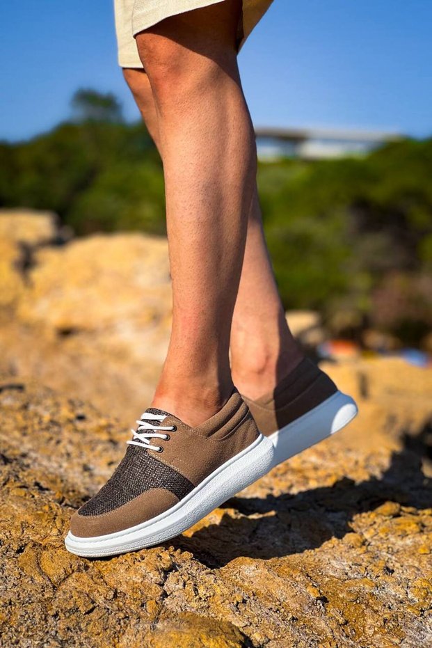 Kb042 Men's Casual Lace-Up Suede Linen Classic Shoes Skbt - Tan