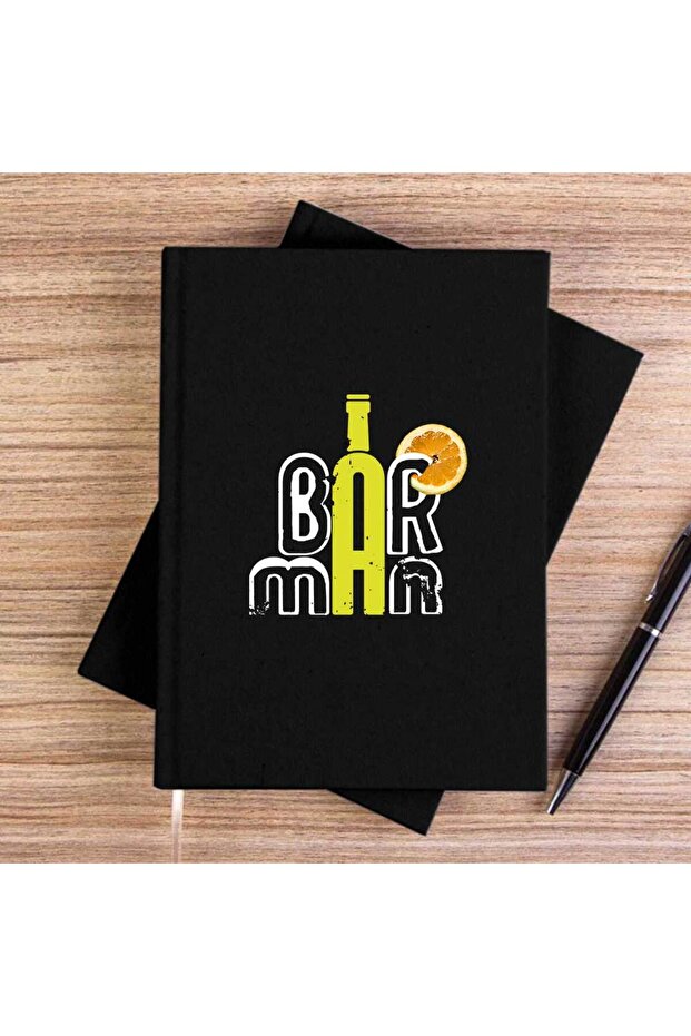 Barman Text Black Unlined Canvas Notebook - 1