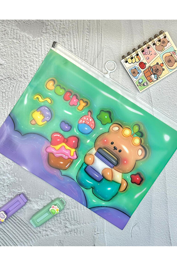 Teddy Bear Transparent Single Compartment A4 Zippered File Folder / Document File/Organizer Folder - 8