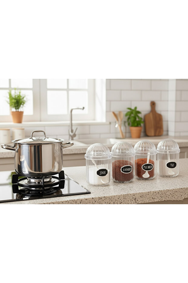 4-Piece Transparent Spice Jar Set with Labels and Spoons 400 ml - 5