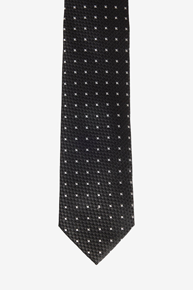 Men's Black-Grey Patterned Silk Tie - 2