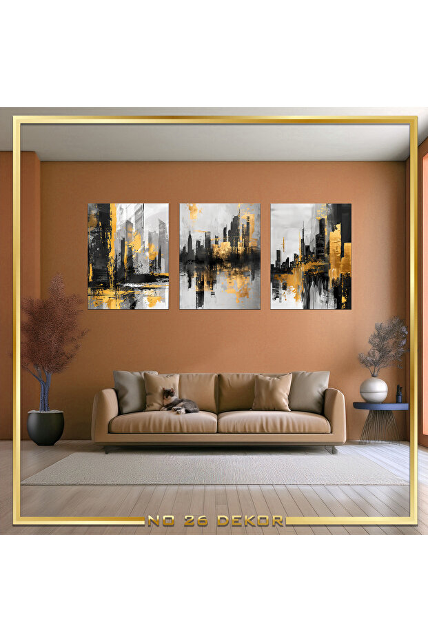3’lü Ahşap MDF Tablo Seti - 6