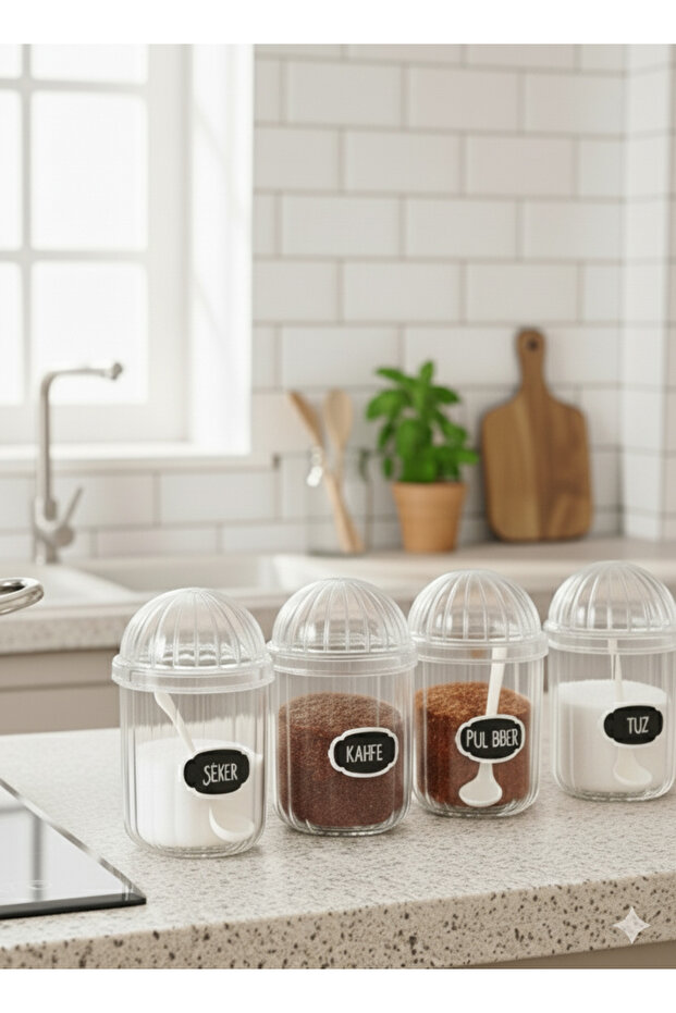 4-Piece Transparent Spice Jar Set with Labels and Spoons 400 ml - 3